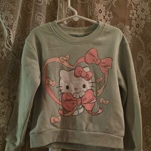 New‎ Hello Kitty Girls XS Green Pink Heart Sweatshirt